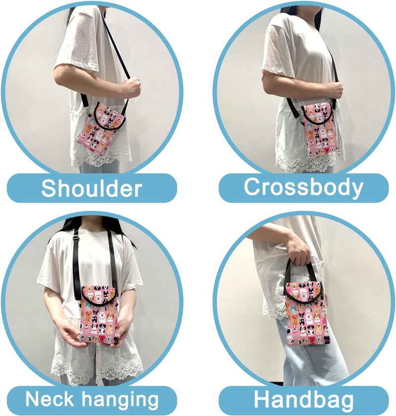 otilil Neoprene Cell Phone Sleeve Pouch Case Bag with Crossbody Strap Neck Lanyard for Women 7.5 X 4.3 in Pink Dog - Image 3